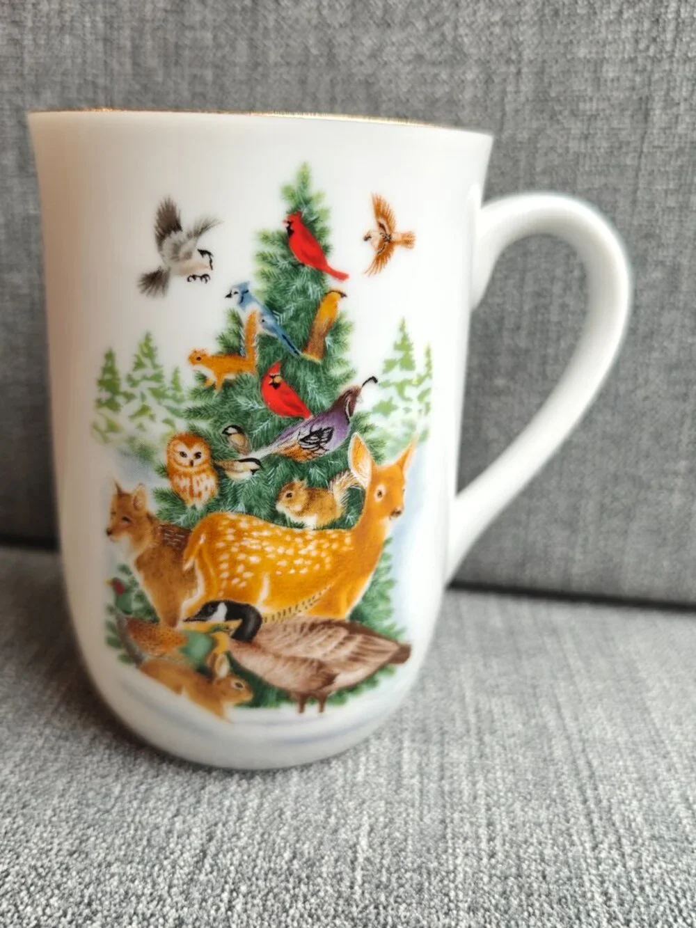 Vintage Otagiri Gibson Woodland Mug – Deer, Fox, Owl & Forest Animals Gold Rim
